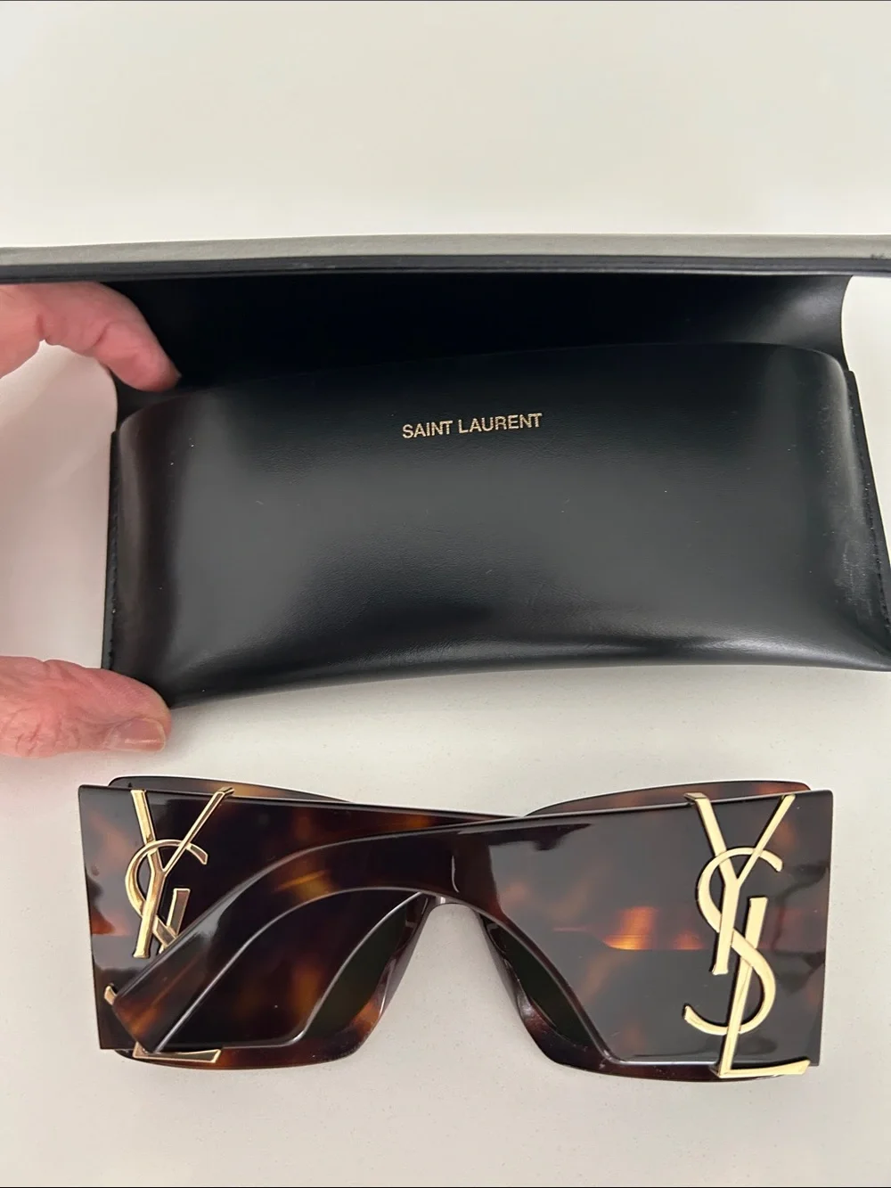 Yves Saint Laurent Tortoiseshell Shield Sunglasses with Gold YSL Accents